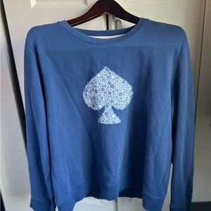 KATE SPADE Women's XL Broome Street Floral Spade Sweatshirt Blue Cotton Top